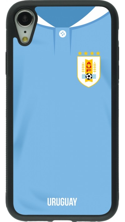 Coque iPhone XR - Silicone rigide noir Maillot de football Uruguay 2022 personnalisable