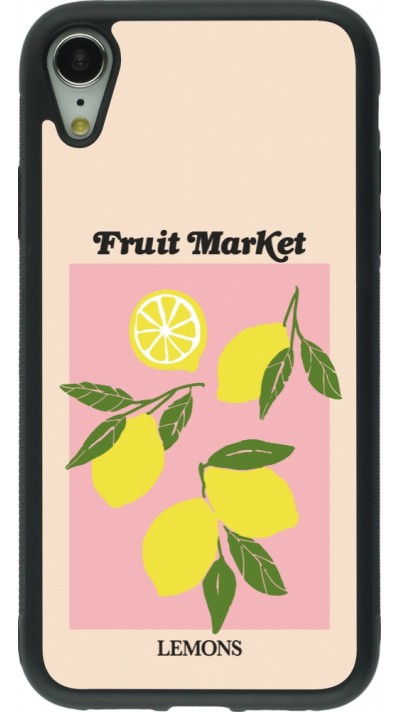 Coque iPhone XR - Silicone rigide noir Fruit market lemons 2026