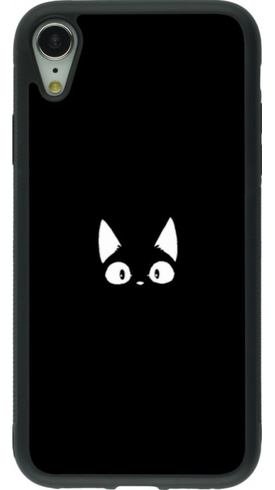 Coque iPhone XR - Silicone rigide noir Funny cat on black