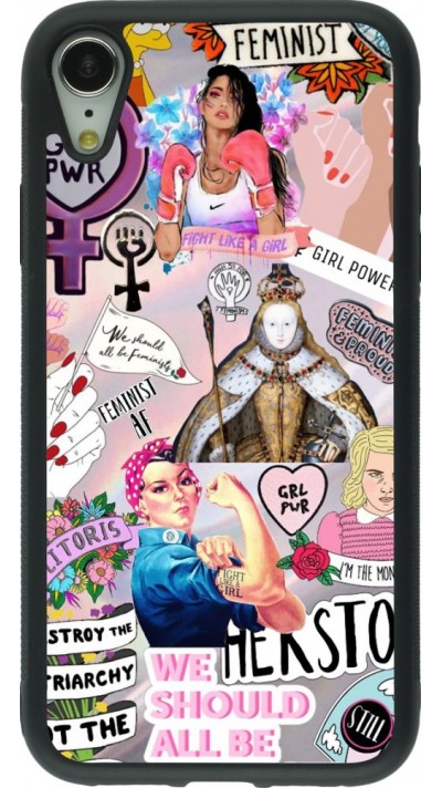 Coque iPhone XR - Silicone rigide noir Girl Power Collage