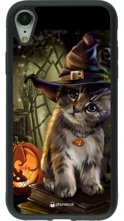 Coque iPhone XR - Silicone rigide noir Halloween 21 Witch cat