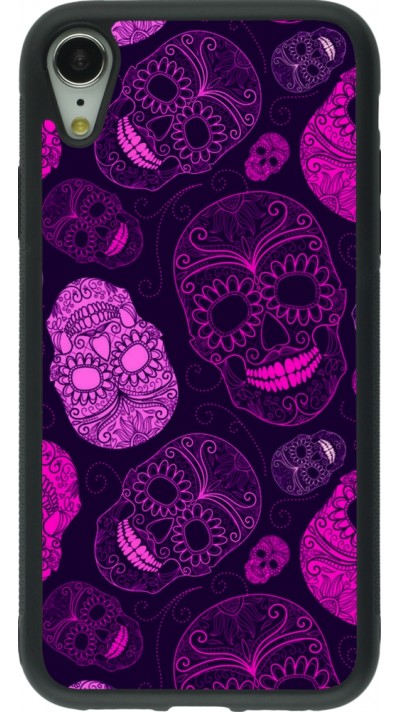 Coque iPhone XR - Silicone rigide noir Halloween 2023 pink skulls