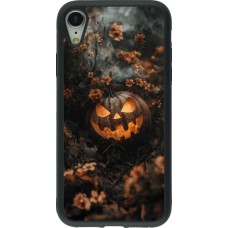 Coque iPhone XR - Silicone rigide noir Halloween 2025 Pumpkin with flowers