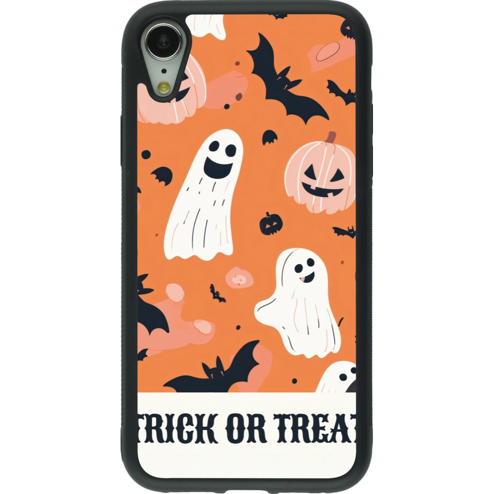 Coque iPhone XR - Silicone rigide noir Halloween 2025 Trick or treat