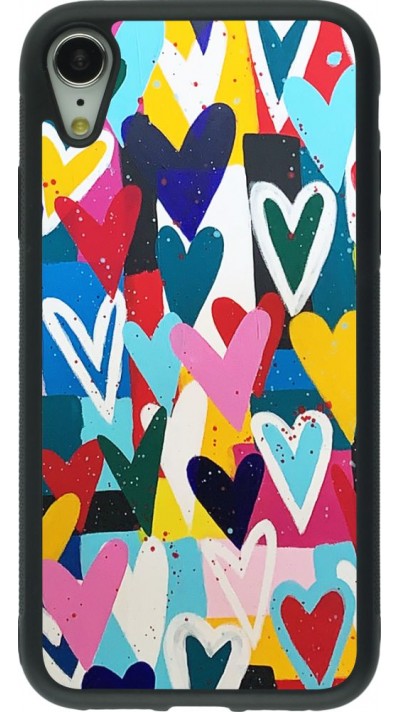Coque iPhone XR - Silicone rigide noir Joyful Hearts