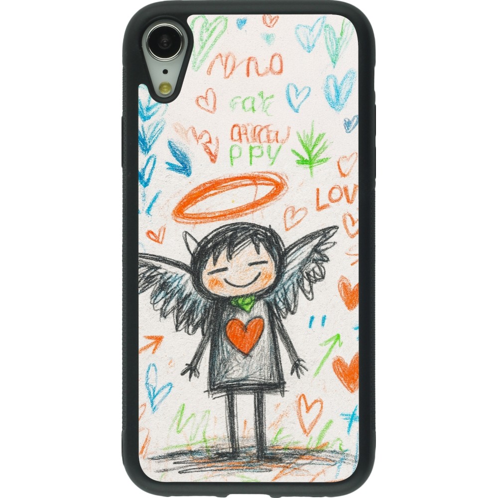 Coque iPhone XR - Silicone rigide noir Little Angel Sketch Love