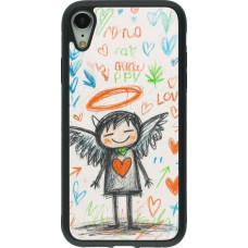 Coque iPhone XR - Silicone rigide noir Little Angel Sketch Love