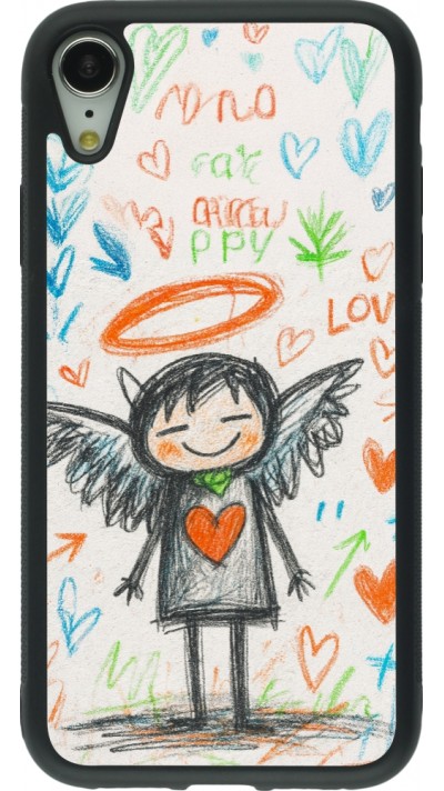 Coque iPhone XR - Silicone rigide noir Little Angel Sketch Love