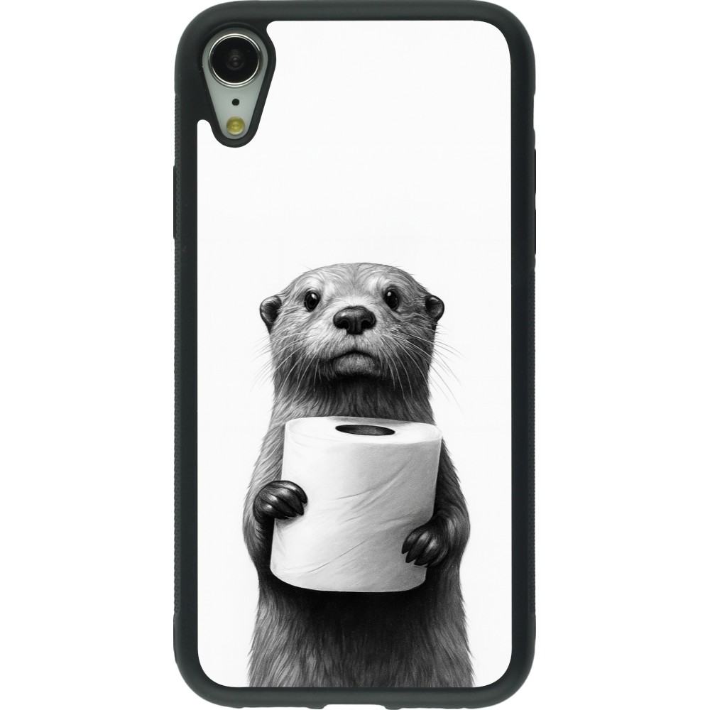 Coque iPhone XR - Silicone rigide noir Loutre papier de toilette
