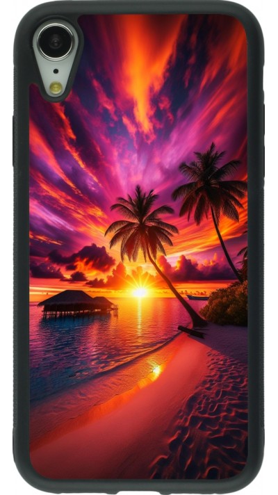 Coque iPhone XR - Silicone rigide noir Maldives Dusk Bliss
