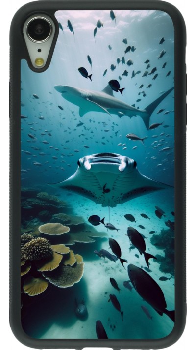 Coque iPhone XR - Silicone rigide noir Manta Lagon Nettoyage