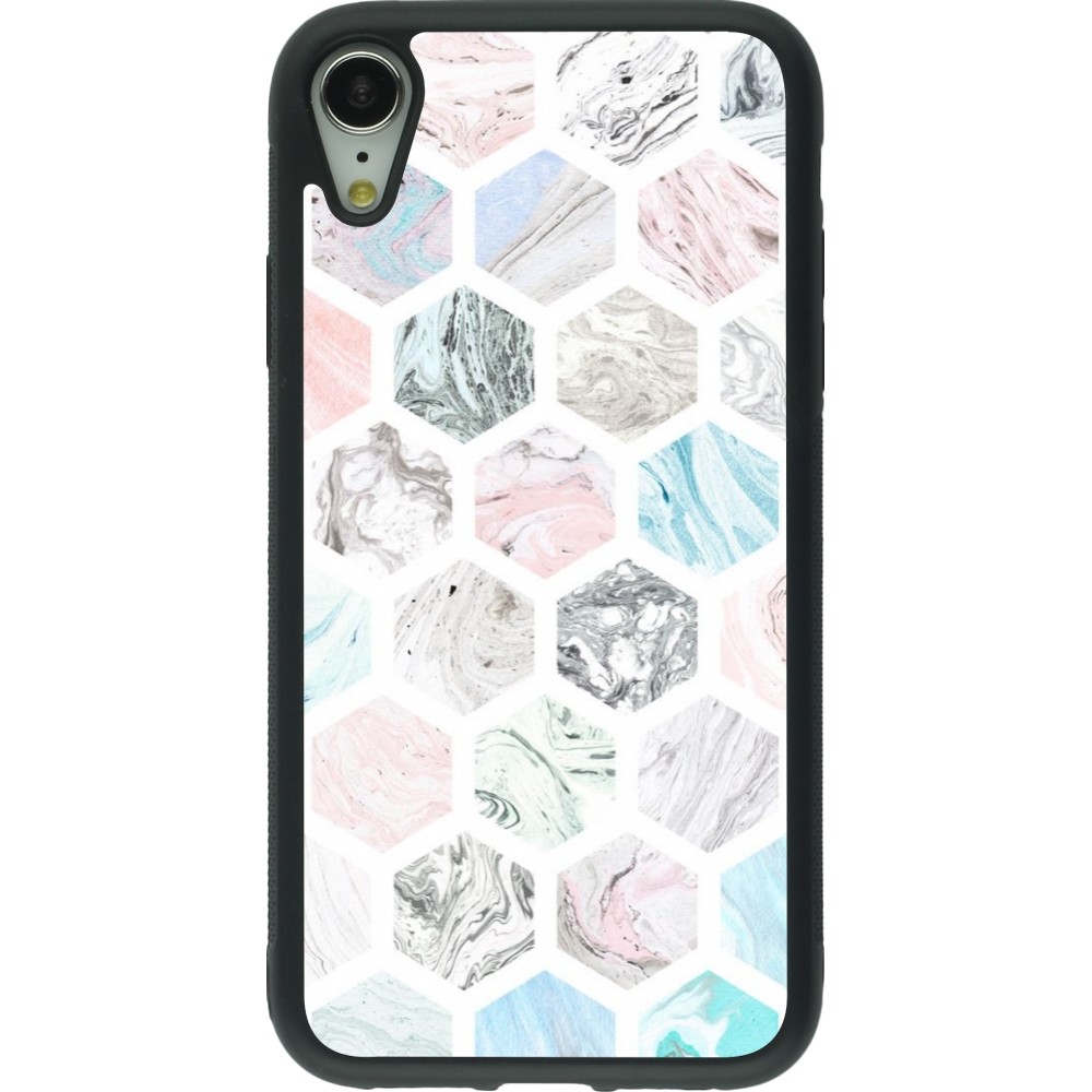 Coque iPhone XR - Silicone rigide noir Marble Everything