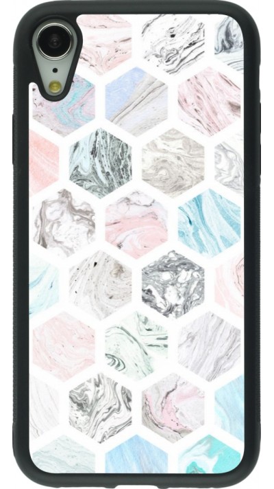 Coque iPhone XR - Silicone rigide noir Marble Everything