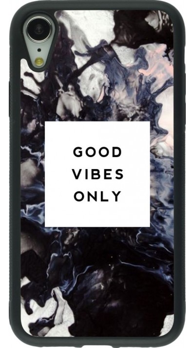 Coque iPhone XR - Silicone rigide noir Marble Good Vibes Only
