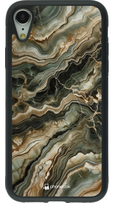 Coque iPhone XR - Silicone rigide noir Marbre Olive