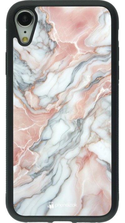 Coque iPhone XR - Silicone rigide noir Marbre Rose Lumineux