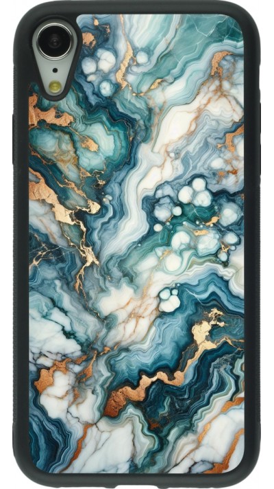 Coque iPhone XR - Silicone rigide noir Marbre Vert Bleu Doré