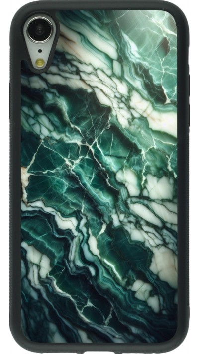 Coque iPhone XR - Silicone rigide noir Marbre vert majestueux