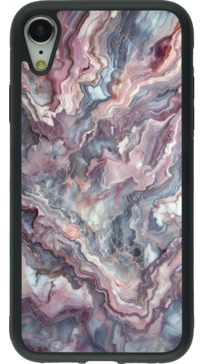 Coque iPhone XR - Silicone rigide noir Marbre violette argentée