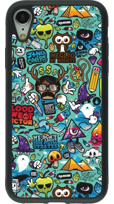 Coque iPhone XR - Silicone rigide noir Mixed Cartoons Turquoise