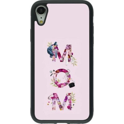 Coque iPhone XR - Silicone rigide noir Mom 2024 girly mom