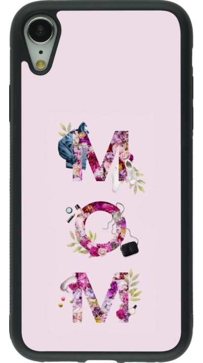 Coque iPhone XR - Silicone rigide noir Mom 2024 girly mom