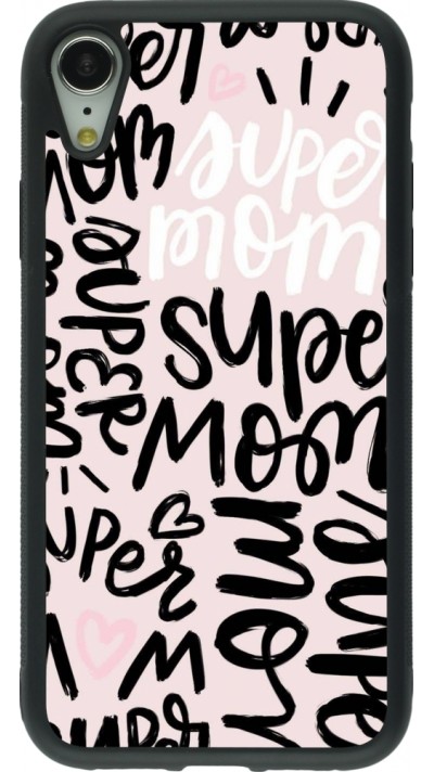 Coque iPhone XR - Silicone rigide noir Mom 2024 Super mom