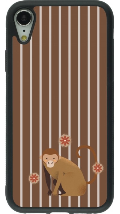 Coque iPhone XR - Silicone rigide noir Monkey with stripes