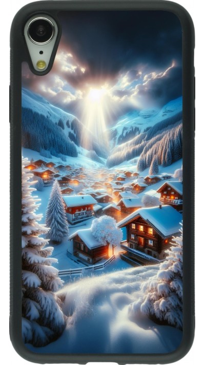 Coque iPhone XR - Silicone rigide noir Mont Neige Lumière