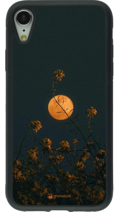 Coque iPhone XR - Silicone rigide noir Moon Flowers