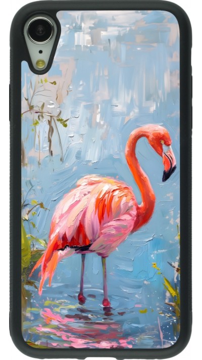 Coque iPhone XR - Silicone rigide noir Paint Flamingo
