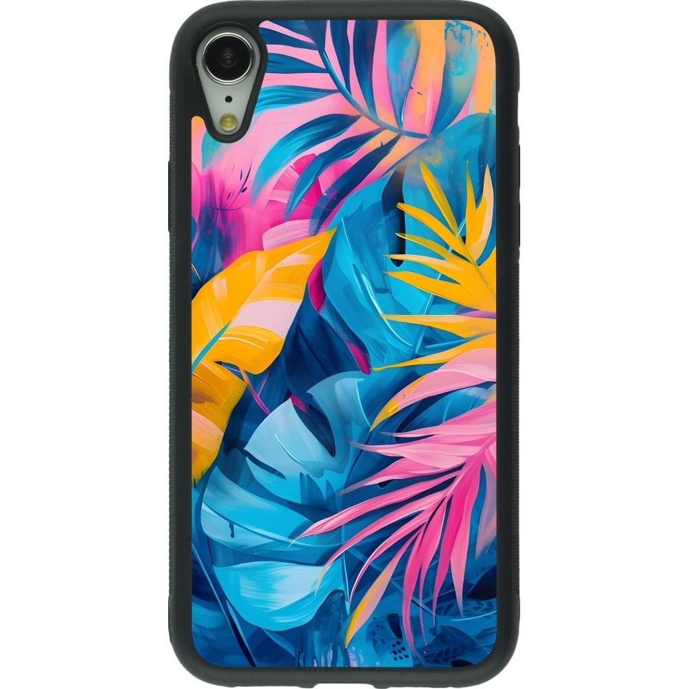 Coque iPhone XR - Silicone rigide noir Palms Blue