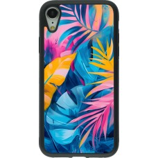 Coque iPhone XR - Silicone rigide noir Palms Blue