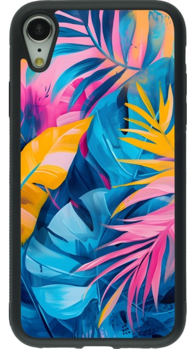 Coque iPhone XR - Silicone rigide noir Palms Blue