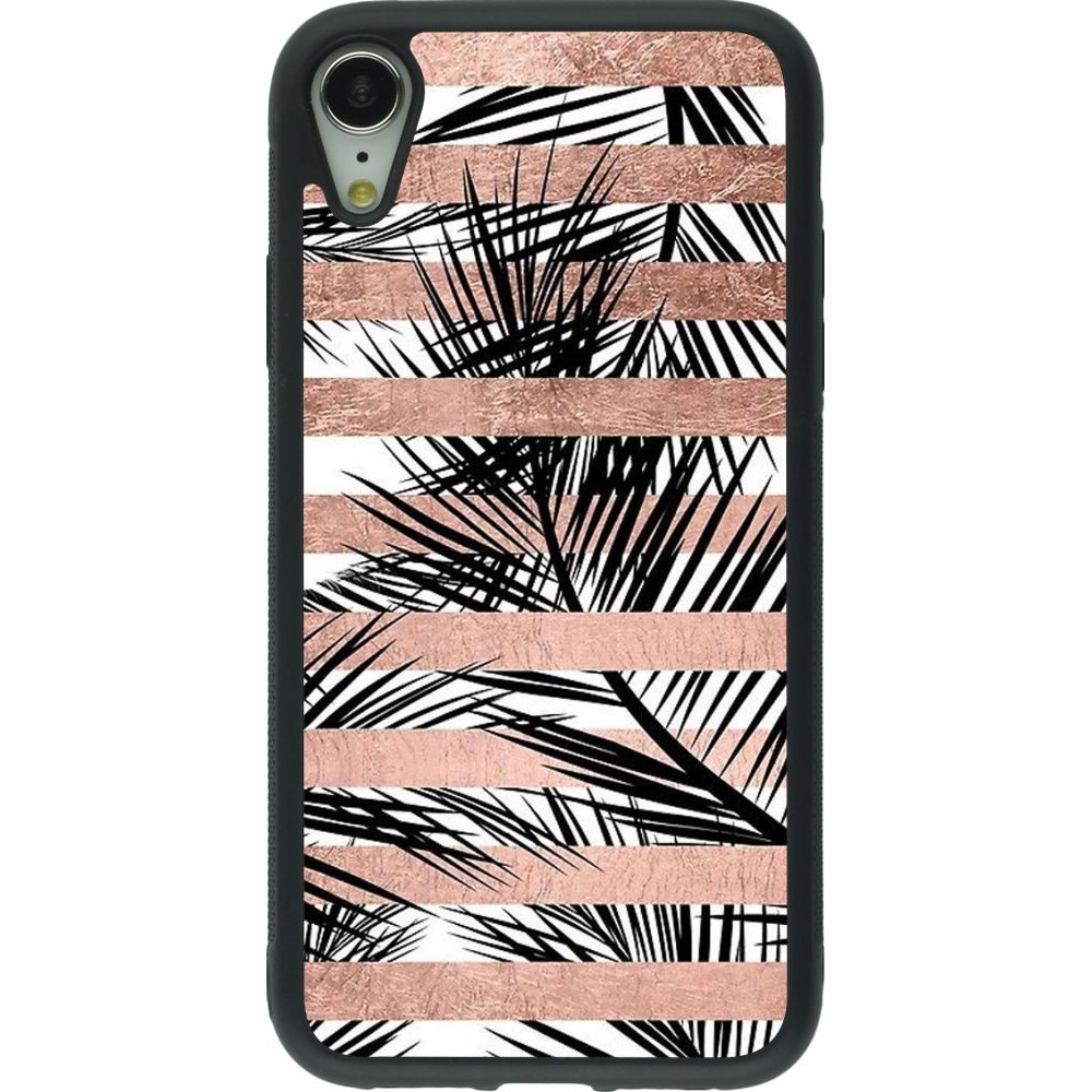 Hülle iPhone XR - Silikon schwarz Palm trees gold stripes