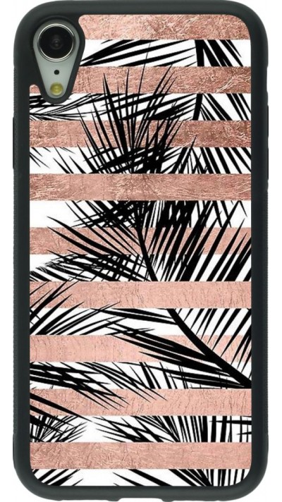 Coque iPhone XR - Silicone rigide noir Palm trees gold stripes
