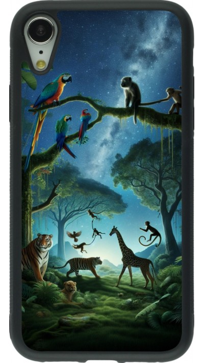 Coque iPhone XR - Silicone rigide noir Paradis des animaux exotiques
