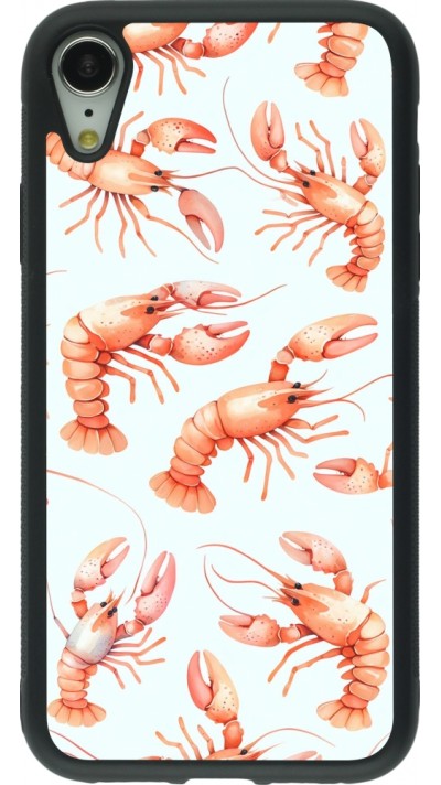 Coque iPhone XR - Silicone rigide noir Pattern de homards pastels