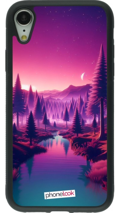 Coque iPhone XR - Silicone rigide noir Paysage Violet-Rose