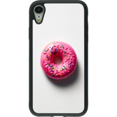 Coque iPhone XR - Silicone rigide noir Weißer Hintergrund, pinker Donut