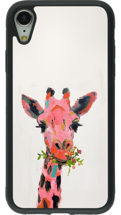 Coque iPhone XR - Silicone rigide noir Pink Girafe Paint