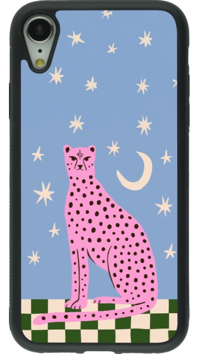 Coque iPhone XR - Silicone rigide noir Pink leopard with stars 2026