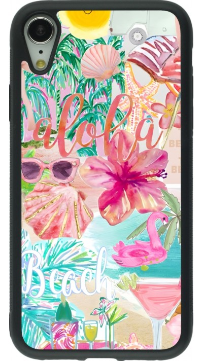 Coque iPhone XR - Silicone rigide noir Preppy Collage Aloha