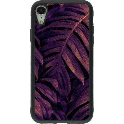 Coque iPhone XR - Silicone rigide noir Purple Light Leaves