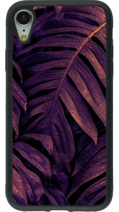 Coque iPhone XR - Silicone rigide noir Purple Light Leaves