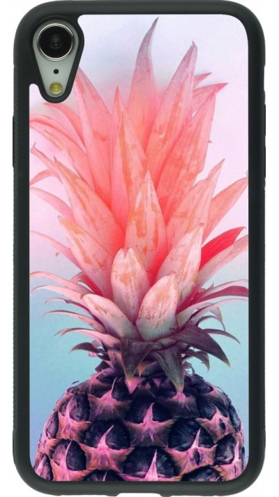 Coque iPhone XR - Silicone rigide noir Purple Pink Pineapple
