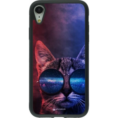 Hülle iPhone XR - Silikon schwarz Red Blue Cat Glasses