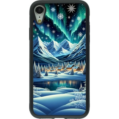 Coque iPhone XR - Silicone rigide noir Snowy Mountain Village Lake night