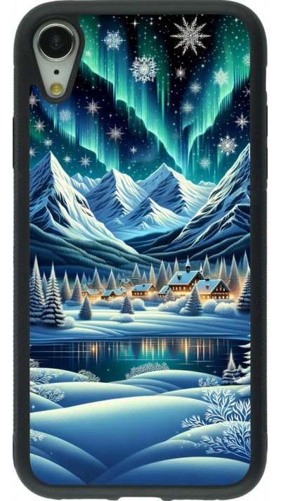 Coque iPhone XR - Silicone rigide noir Snowy Mountain Village Lake night