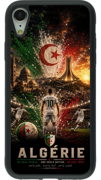 Coque iPhone XR - Silicone rigide noir Football Algérie splash 2026